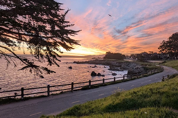 Sunrise over the Monterey Peninsula waterfront
